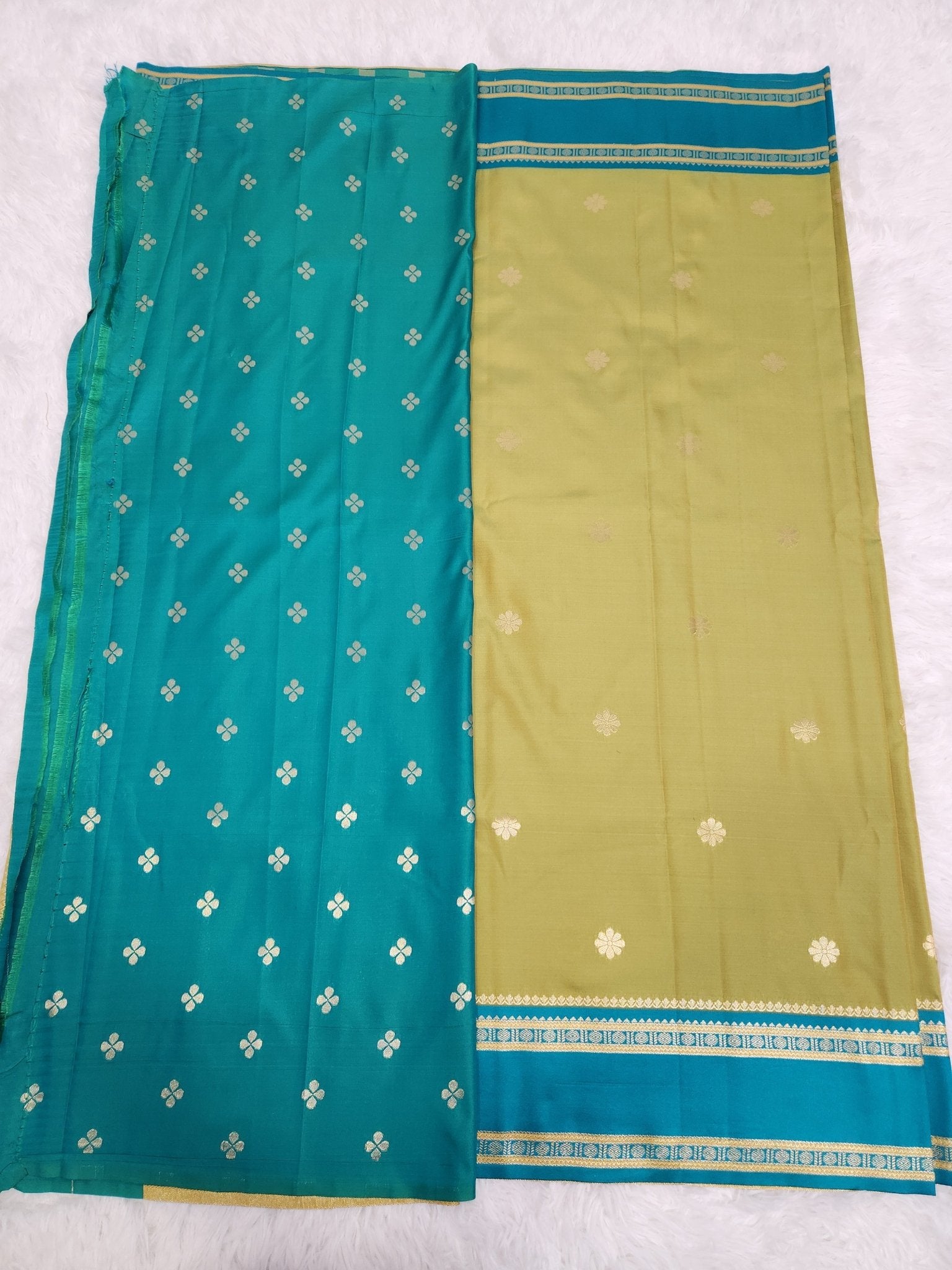 Parrot Green Soft Silk Saree with Copper Zari & Green Pallu Design - Urban Weave Sarees