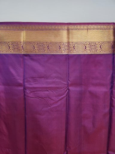 Parrot Purple Semi Kaanchi Saree with Copper Zari & Small Butta Design - Urban Weave Sarees