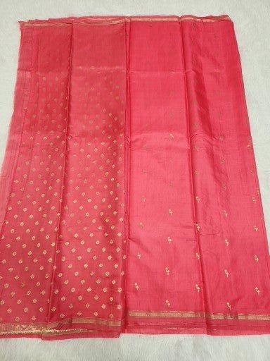 Peach Soft Silk Saree with Copper Zari & Small Vel Butta Design - Urban Weave Sarees