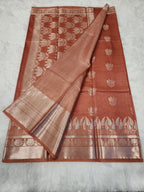 Peach Soft Silk Saree with Silver Zari & Lotus Flower Design - Urban Weave Sarees