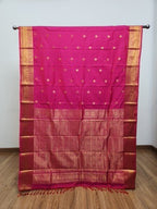 Pink Semi Kanchi Saree with Copper Zari & Small Butta Design - Urban Weave Sarees