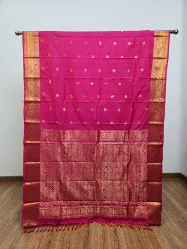 Pink Semi Kanchi Saree with Copper Zari & Small Butta Design - Urban Weave Sarees