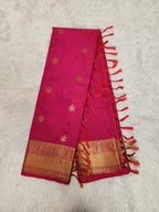 Pink Semi Kanchi Saree with Copper Zari & Small Butta Design - Urban Weave Sarees