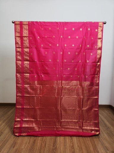 Pink Semi Kanchi Saree with Gold Zari & Gap Border - Urban Weave Sarees