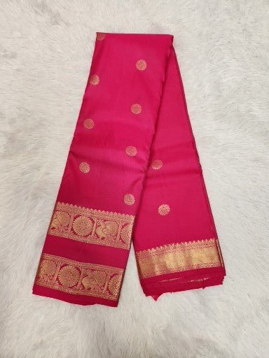 Pink Semi Kanchi Saree with Gold Zari & Gap Border - Urban Weave Sarees