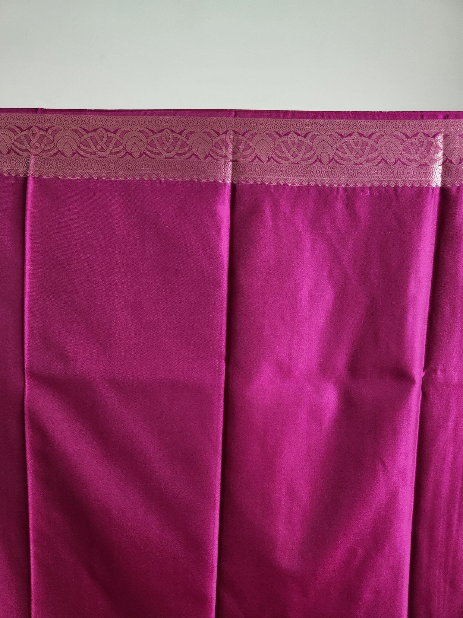 Pistachio Green Semi Kanchi Saree with Silver Zari & Purple Pallu - Urban Weave Sarees