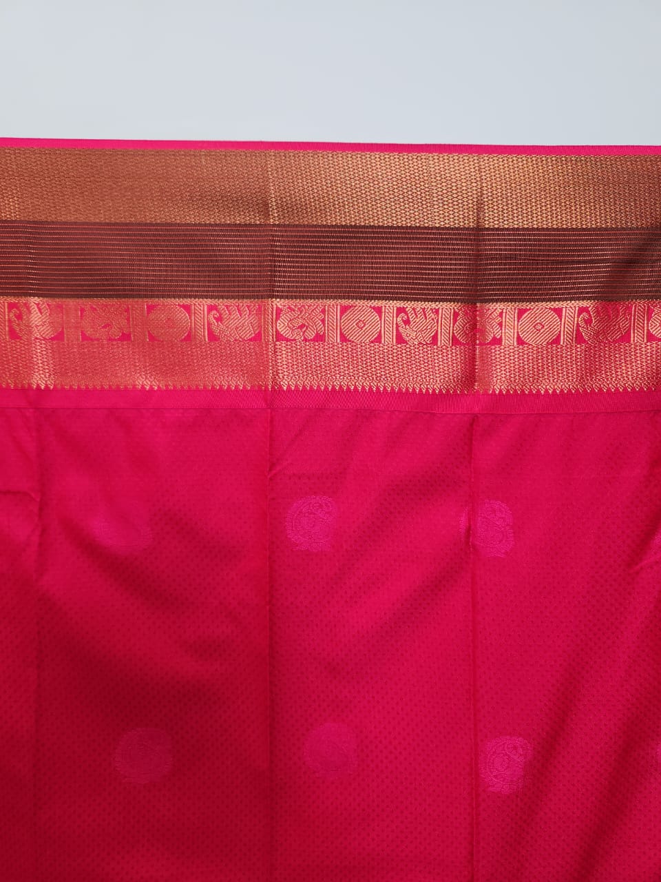 Powder Blue Semi Kanchi Saree with Copper Zari & Pink Pallu - Urban Weave Sarees