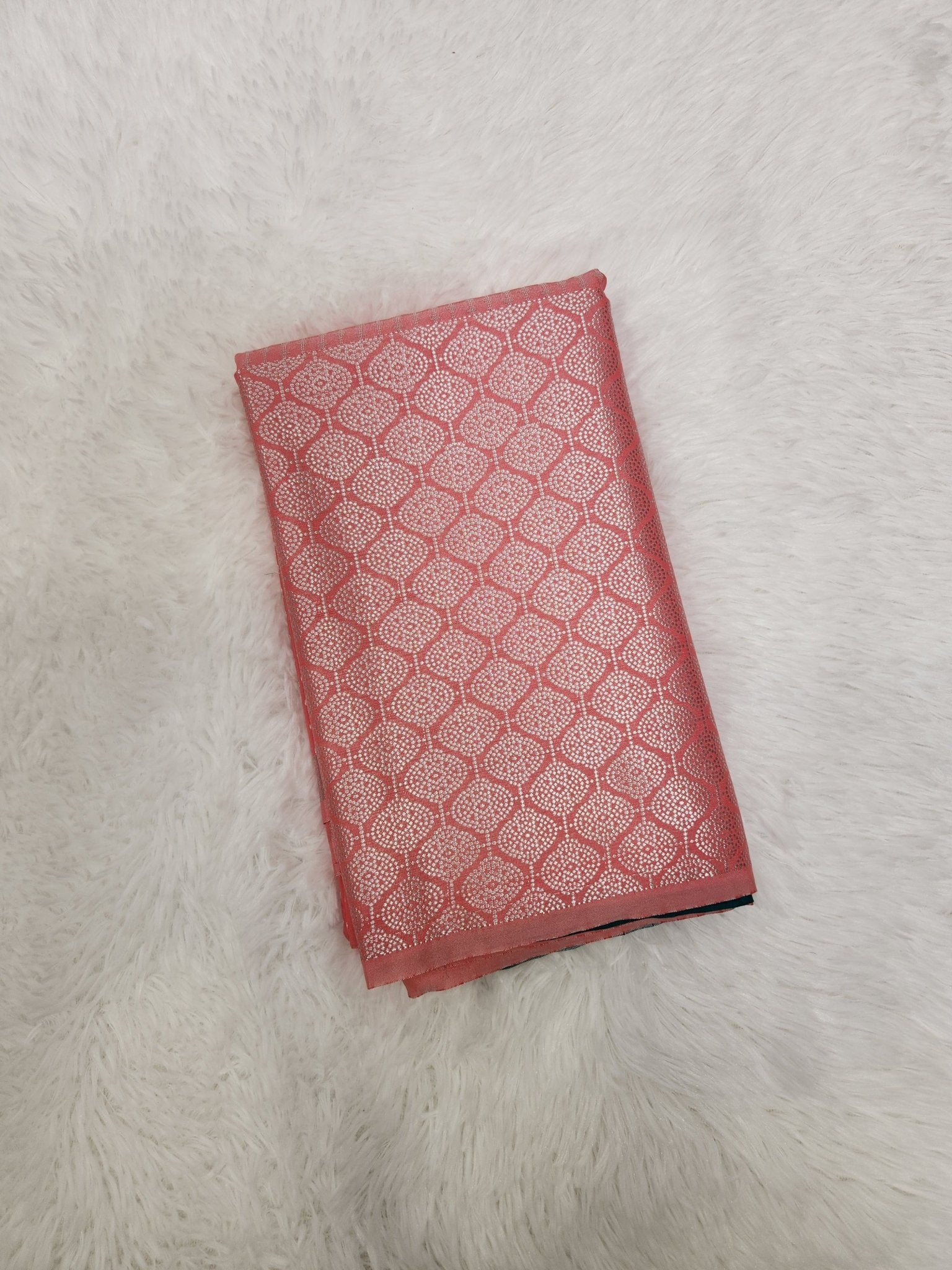 Powder Pink Semi Kanchi Saree with Silver Zari & Turquoise Pallu - Urban Weave Sarees