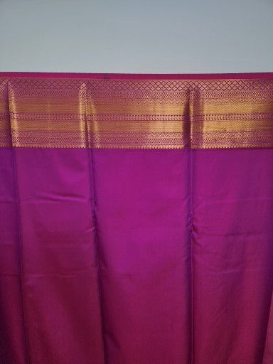Purple Semi Kaanchi Saree with Copper Zari & Small Butta Design - Urban Weave Sarees