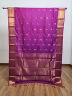 Purple Semi Kaanchi Saree with Copper Zari & Small Butta Design - Urban Weave Sarees