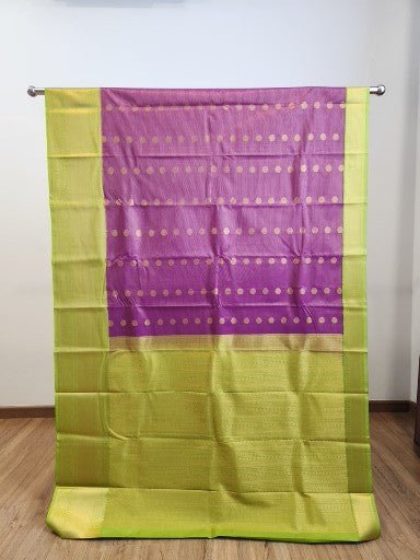 Purple Semi Kaanchi Saree with Gold Zari & Small Butta Design - Urban Weave Sarees