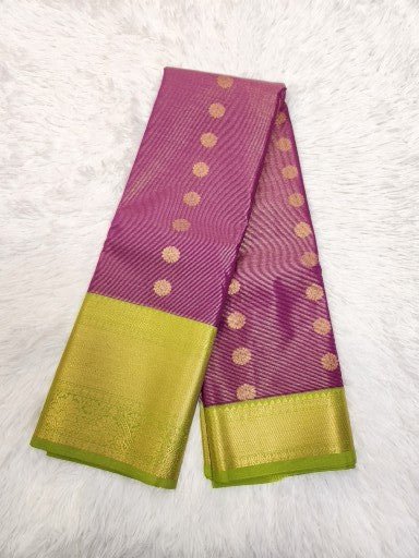 Purple Semi Kaanchi Saree with Gold Zari & Small Butta Design - Urban Weave Sarees