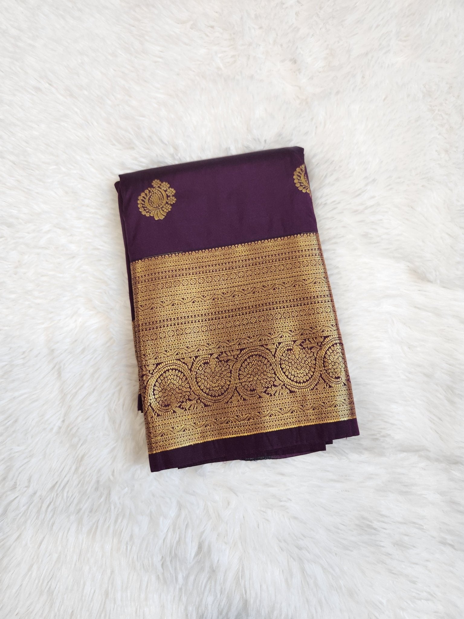 Purple Semi Kanchi Saree with Gold Zari & Big Border - Urban Weave Sarees