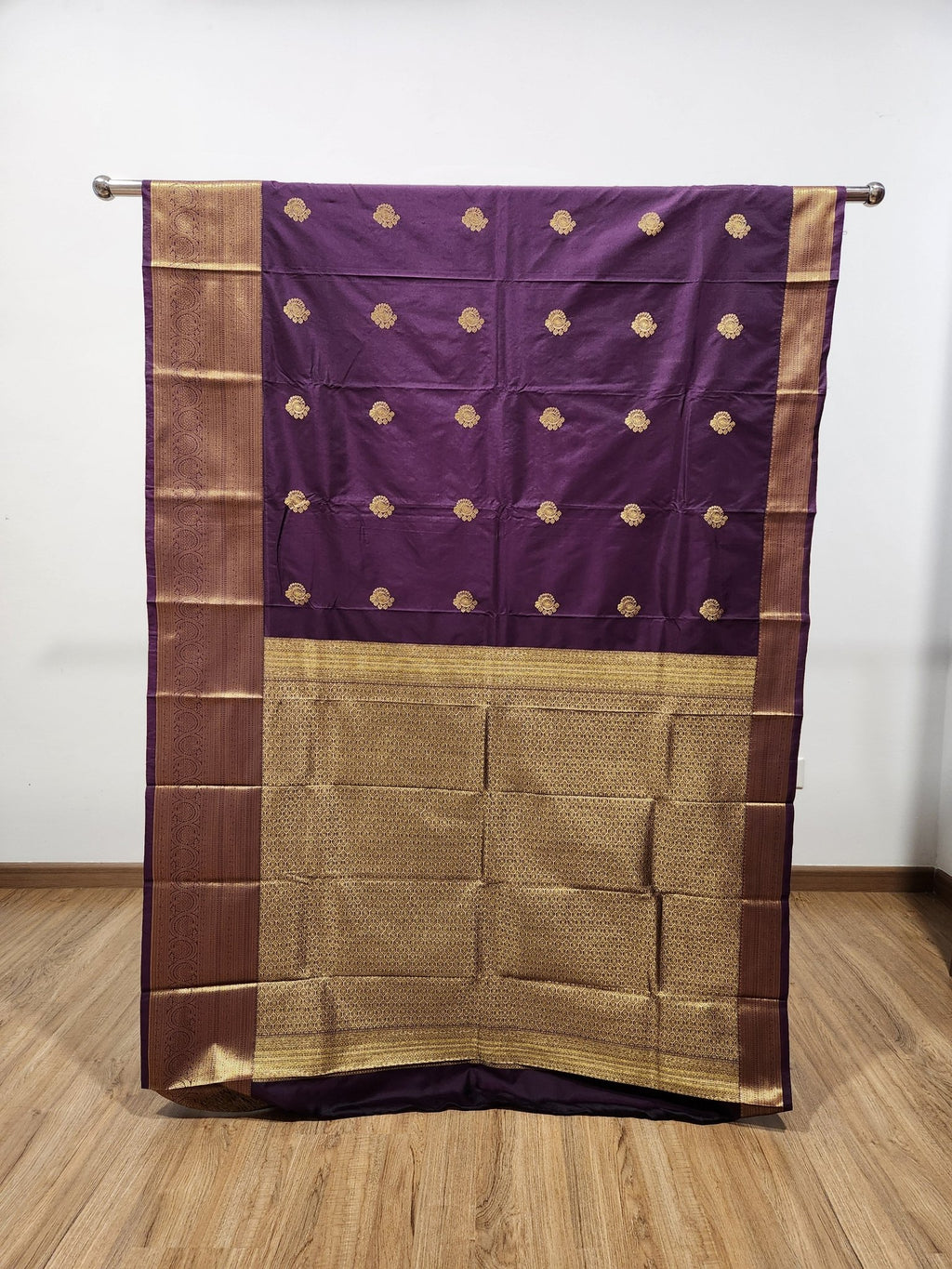 Purple Semi Kanchi Saree with Gold Zari & Big Border - Urban Weave Sarees