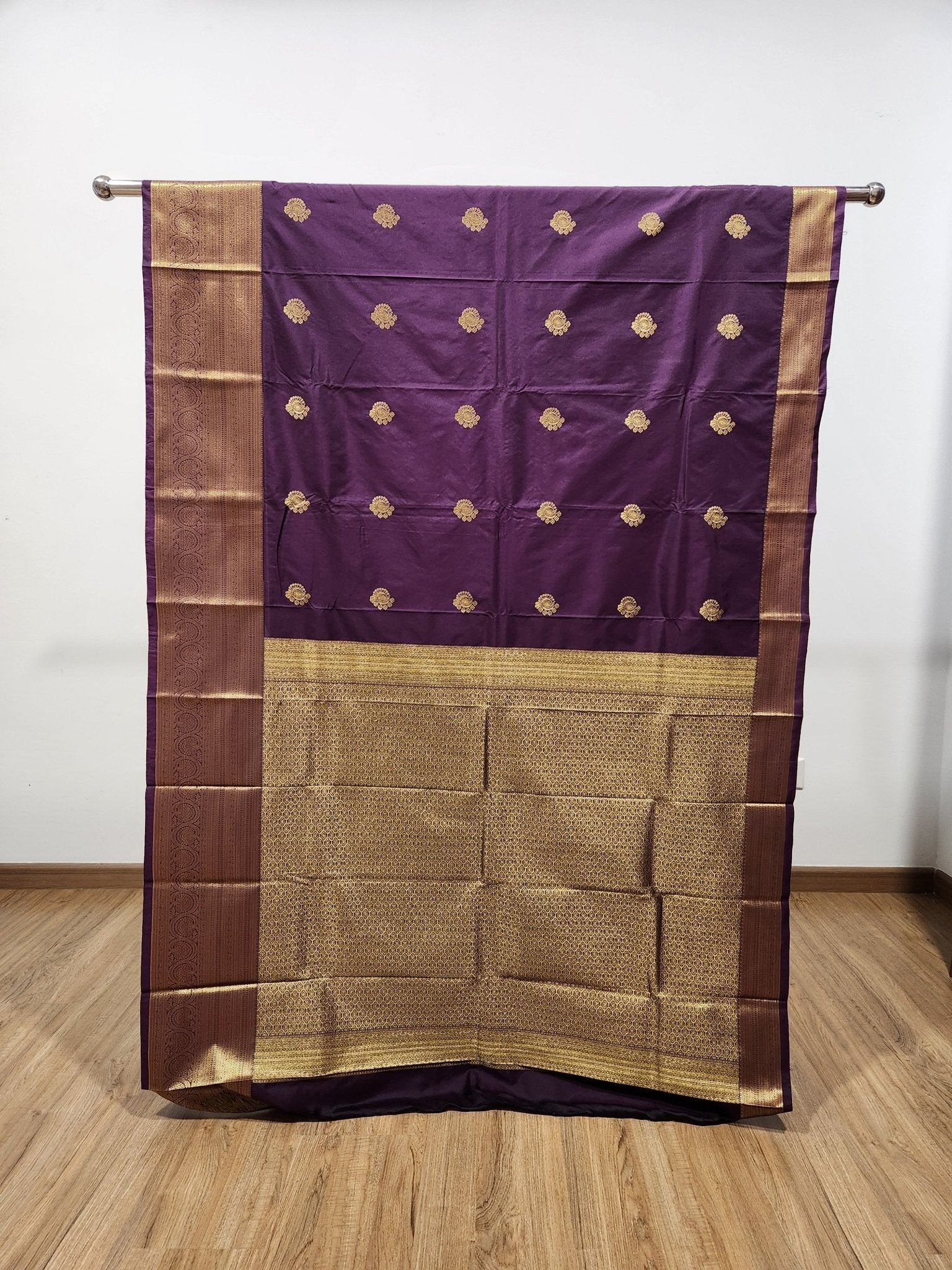 Purple Semi Kanchi Saree with Gold Zari & Big Border - Urban Weave Sarees