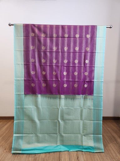 Purple Semi Kanchi Saree with Gold Zari & Mango Butta Design - Urban Weave Sarees