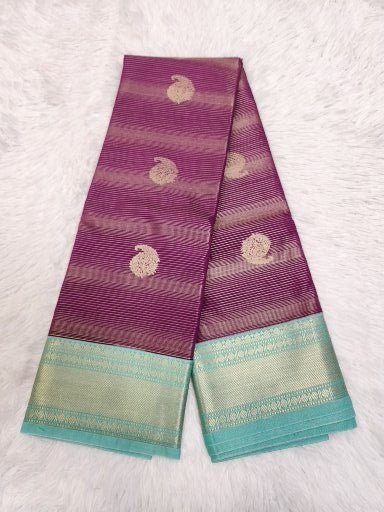 Purple Semi Kanchi Saree with Gold Zari & Mango Butta Design - Urban Weave Sarees