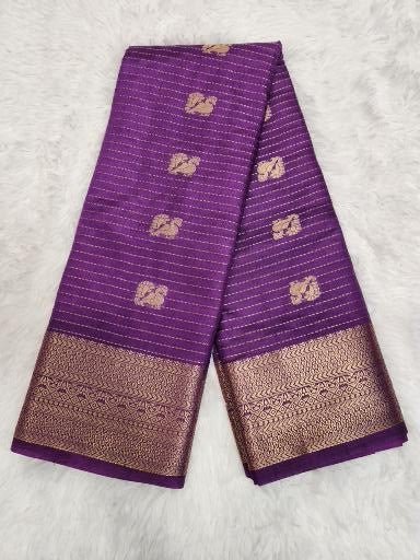 Purple Soft Silk Saree with Copper Zari & Horizontal Lines with Jacquard Blouse - Urban Weave Sarees