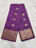 Purple Soft Silk Saree with Copper Zari & Horizontal Lines with Jacquard Blouse - Urban Weave Sarees