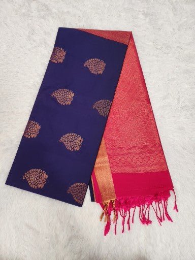 Purple Soft Silk Saree with Copper Zari & Red Pallu Design - Urban Weave Sarees