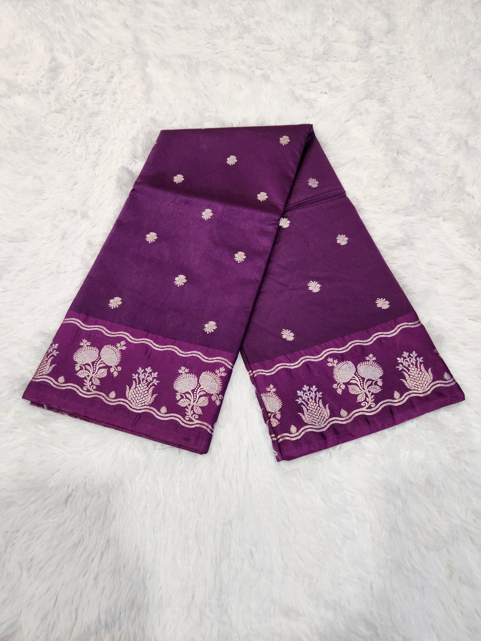 Purple Soft Silk Saree with Copper Zari & Small Butta Design - Urban Weave Sarees