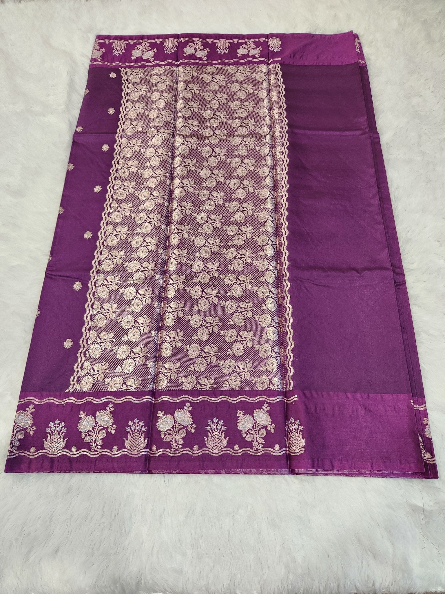 Purple Soft Silk Saree with Copper Zari & Small Butta Design - Urban Weave Sarees