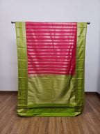 Raani Pink Semi Kaanchi Saree with Copper Zari & Parrot Green Pallu Design - Urban Weave Sarees