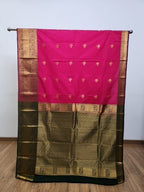 Raani Pink Semi Kaanchi Saree with Copper Zari & Small Butta Design - Urban Weave Sarees
