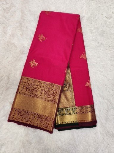 Raani Pink Semi Kaanchi Saree with Copper Zari & Small Butta Design - Urban Weave Sarees