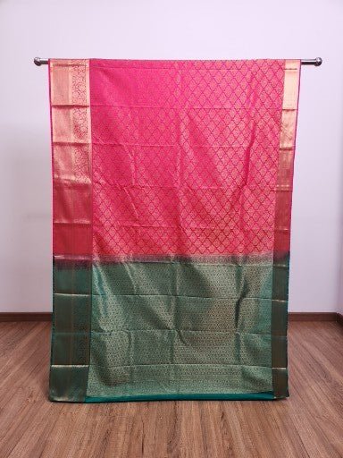 Raani Pink Semi Kaanchi Saree with Gold Zari & Small Butta Design - Urban Weave Sarees