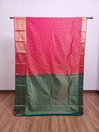 Raani Pink Semi Kaanchi Saree with Gold Zari & Small Butta Design - Urban Weave Sarees