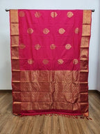 Raani Pink Semi Kaanchi Saree with Gold Zari & Small Butta Design - Urban Weave Sarees