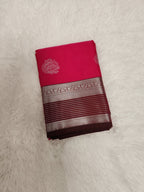 Raani Pink Semi Kanchi Saree with Silver Zari & Dark Green Pallu - Urban Weave Sarees