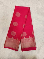 Rani Pink Semi Kanchi Saree with Copper Zari & Dark Green Pallu - Urban Weave Sarees