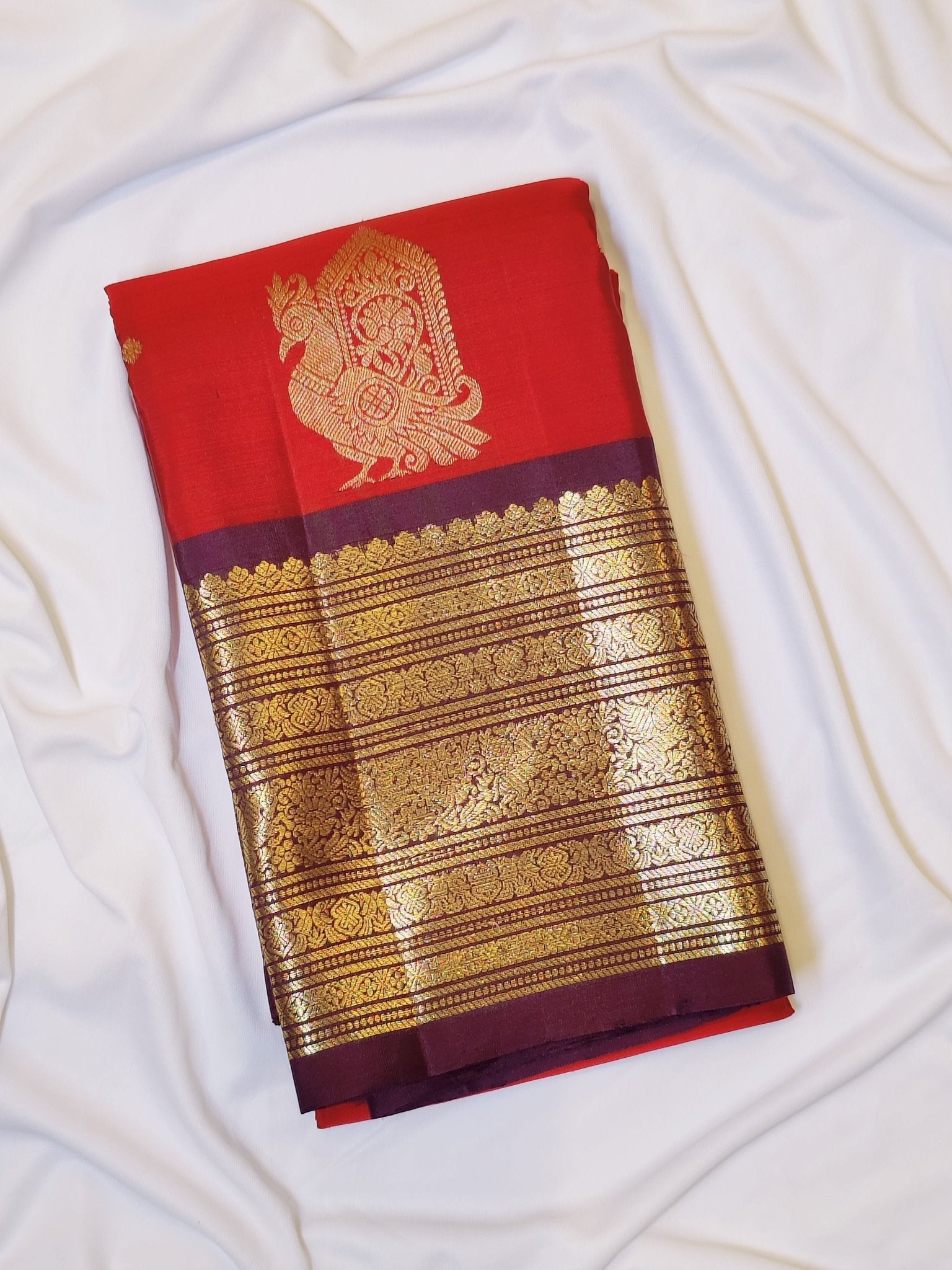 Red Coin Butta Saree “ Big Pochampally Zari Border “ Shop Online - Urban Weave Sarees