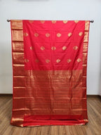 Red Semi Kanchi Saree with Gold Zari & Small Butta Design - Urban Weave Sarees