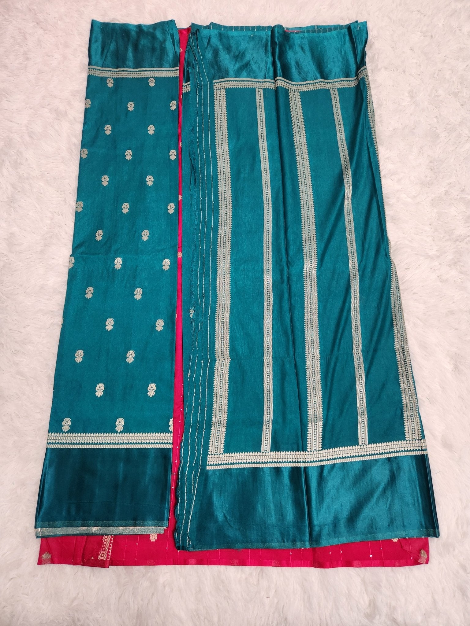 Red Soft Silk Saree with Copper Zari & Small Butta Design - Urban Weave Sarees