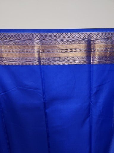 Royal Blue Semi Kaanchi Saree with Copper Zari & Small Butta Design - Urban Weave Sarees