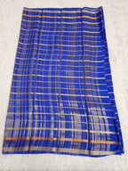 Royal Blue Soft Silk Saree with Gold Zari & Horizontal Line Design - Urban Weave Sarees