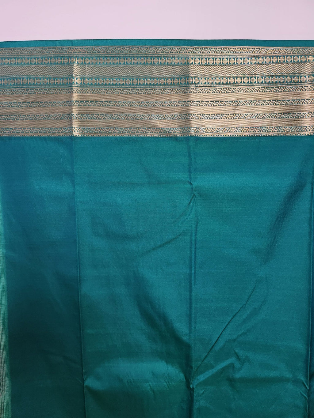 Rust Orange Semi Kanchi Saree with Gold Zari & Green Pallu - Urban Weave Sarees