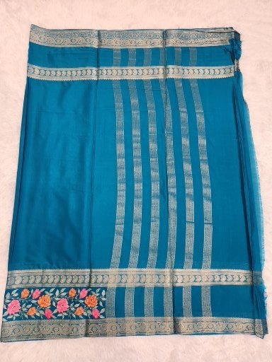 Turquoise Fancy Saree With Copper Zari & Turquoise Pallu Design - Urban Weave Sarees