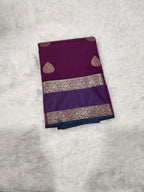 Wine Purple Semi Kanchi Saree with Silver Zari & Dual tone Purple Pallu - Urban Weave Sarees