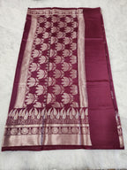 Wine Soft Silk Saree with Silver Zari & Lotus Flower Design - Urban Weave Sarees