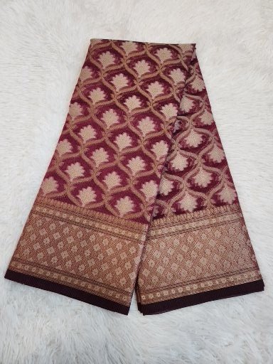 Wine Tissue Saree with Copper Zari & Full Kodi Flower Butta Design - Urban Weave Sarees