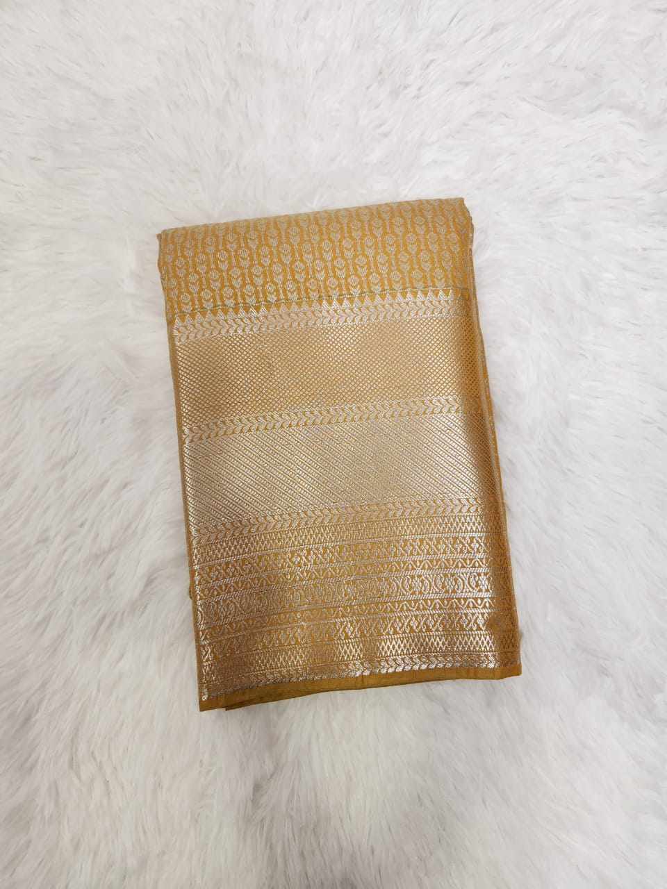 Yellow Semi Kanchi Saree with Silver Zari & Brocade Design - Urban Weave Sarees