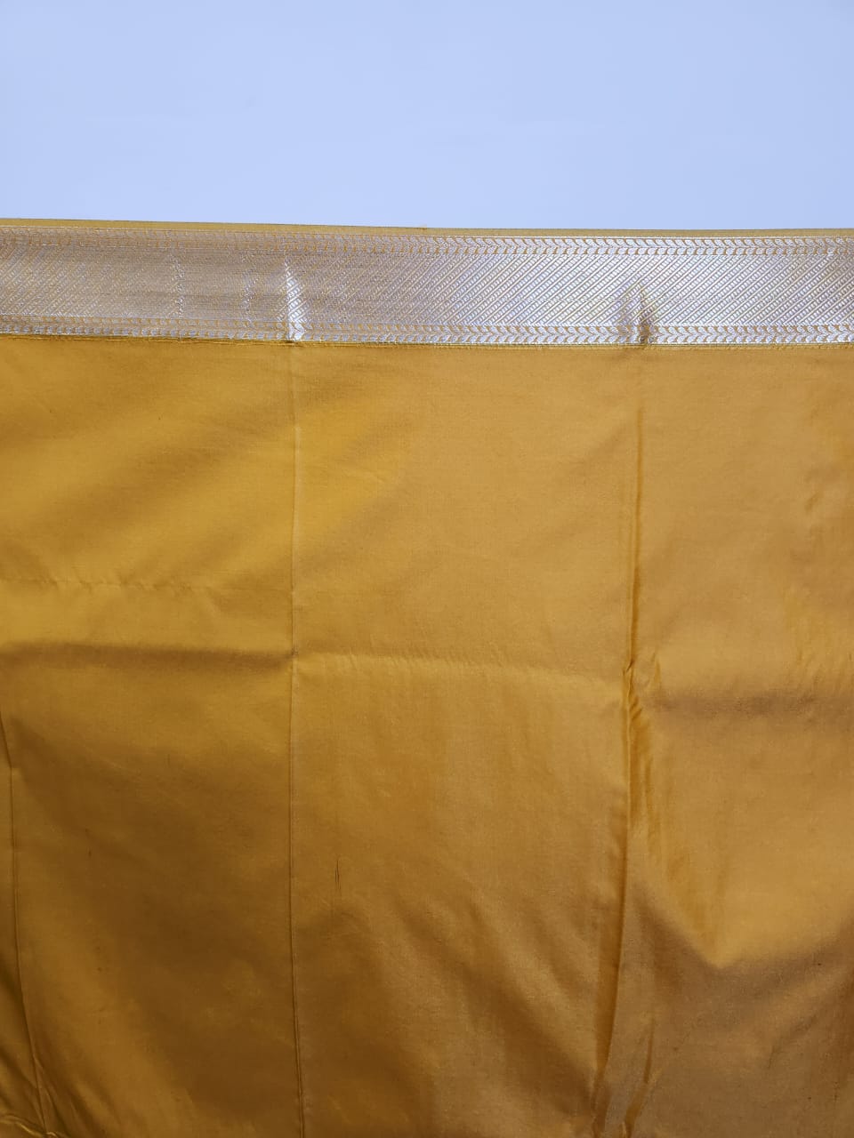 Yellow Semi Kanchi Saree with Silver Zari & Brocade Design - Urban Weave Sarees