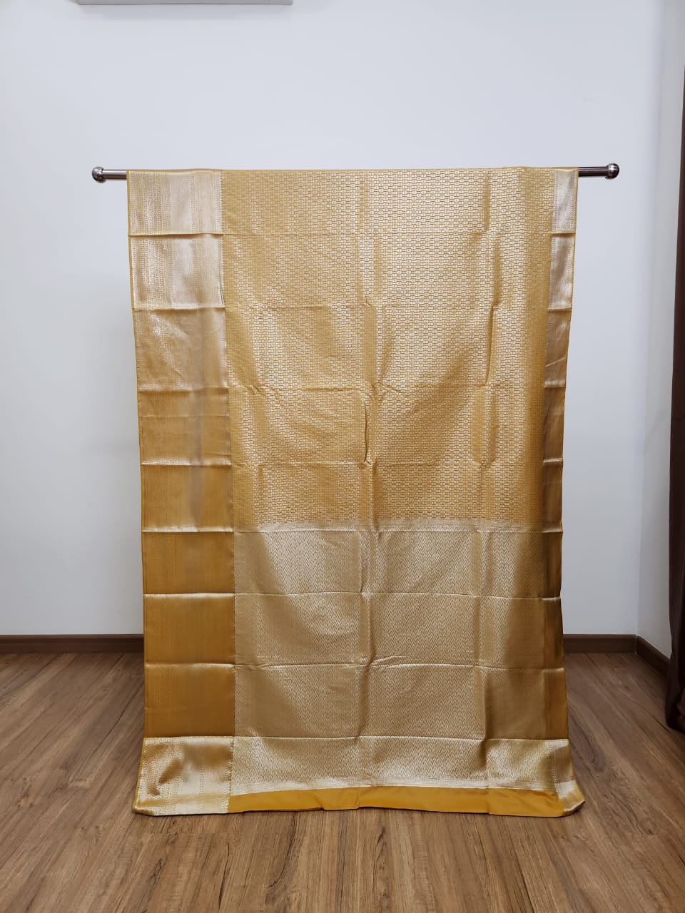 Yellow Semi Kanchi Saree with Silver Zari & Brocade Design - Urban Weave Sarees